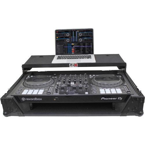 프로 ProX LED Flight Case with 1 RU Rackspace and Wheels for Pioneer DJ DDJ-1000 and FLX6 (Black on Black)