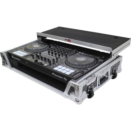 프로 ProX LED Flight Case with 1 RU Rackspace and Wheels for Pioneer DJ DDJ-1000 and FLX6 (Silver on Black)