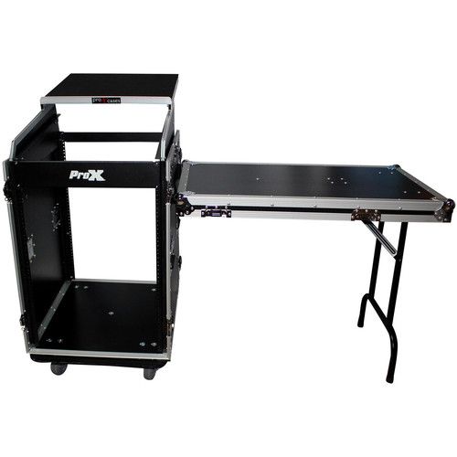 프로 ProX Rackmount Mixer Flight Case with Laptop Shelf, Side Tables, and Casters