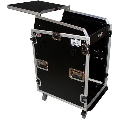 프로 ProX Rackmount Mixer Flight Case with Laptop Shelf, Side Tables, and Casters