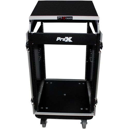 프로 ProX Rackmount Mixer Flight Case with Laptop Shelf, Side Tables, and Casters