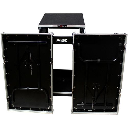 프로 ProX Rackmount Mixer Flight Case with Laptop Shelf, Side Tables, and Casters