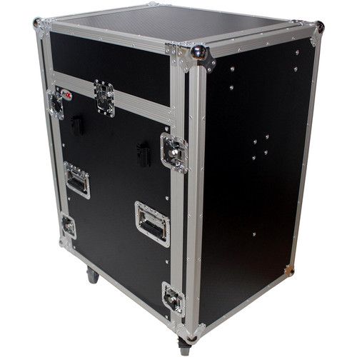 프로 ProX Rackmount Mixer Flight Case with Laptop Shelf, Side Tables, and Casters