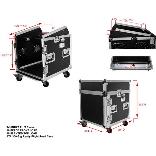 프로 ProX T-10MRLT DJ Combo Flight Case with Shelf and Wheels (10 RU Vertical Rack, 10 RU Top Mixer)