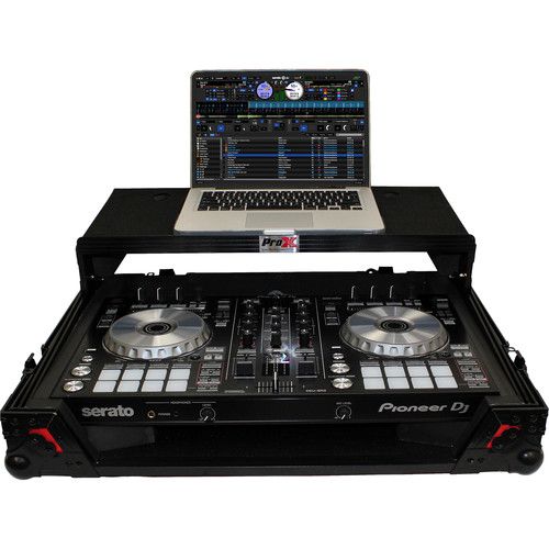 프로 ProX Flight Case for Pioneer DDJ-SR2 and Hercules DJControl Inpulse 500 Controllers with Laptop Shelf and LED Kit (Red on Black)