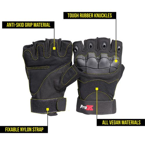 프로 ProX X-Gripz Hard Knuckle Fingerless Gloves for Truss and Stage Performance