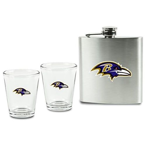 프로 [아마존베스트]Pro Specialties Group NFL Shot Glasses and Brushed Stainless Steel Flask Set