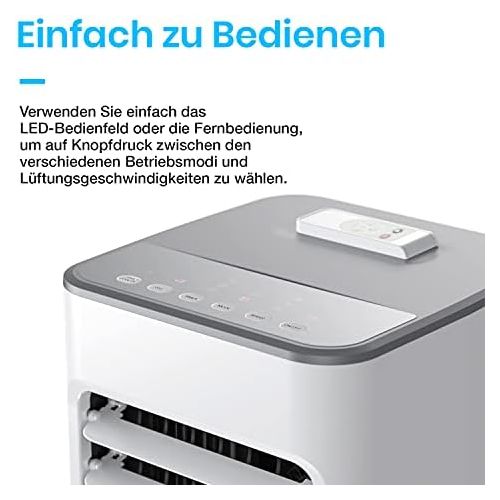 프로 Pro Breeze 5 Liter Mobiler Luftkuehler mit 4 Betriebsarten, 3 Geschwindigkeitsstufen, LED Anzeige + Fernbedienung | Klimagerat mit Wasserkuehlung, Ventilator, Luftbefeuchtung und Na