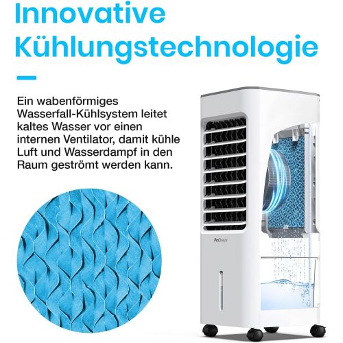 프로 Pro Breeze 5 Liter Mobiler Luftkuehler mit 4 Betriebsarten, 3 Geschwindigkeitsstufen, LED Anzeige + Fernbedienung | Klimagerat mit Wasserkuehlung, Ventilator, Luftbefeuchtung und Na