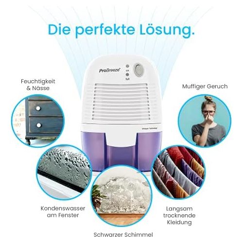 프로 Pro Breeze 500ml kompakter und tragbarer Mini Luftentfeuchter gegen Feuchtigkeit, Schmutz und Schimmel zu Hause, in der Kueche, im Schlafzimmer, Wohnwagen, Buero und Garage