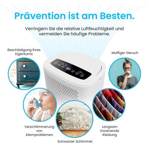 프로 Pro Breeze Luftentfeuchter 12L in 24h Entfeuchtungsleistung - Raumgroesse ca. 120m³ (~20 m²) - mit 4 Betriebsarten, Digitalanzeige, Ablaufschlauch, Waschetrocknung, Timer - Gegen Feu