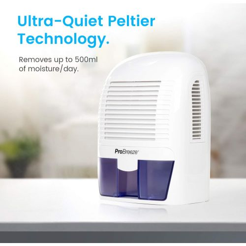 프로 Pro Breeze 1500 ml Luftentfeuchter - kompakt, tragbar, leise - Lufttrockner gegen Feuchtigkeit, Schmutz und Schimmel im Haus, Badezimmer, Buero oder Keller