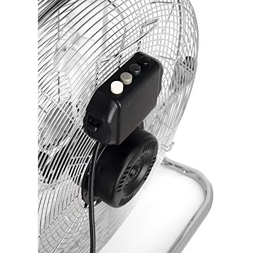 프로 Pro Breeze 50 cm Bodenventilator aus Chrom | Ventilator mit 3 Geschwindigkeitsstufen und verstellbaren Ventilatorkopf | Windmaschine fuer Fitnessstudio oder Werkstatt