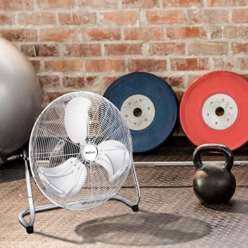 프로 Pro Breeze 50 cm Bodenventilator aus Chrom | Ventilator mit 3 Geschwindigkeitsstufen und verstellbaren Ventilatorkopf | Windmaschine fuer Fitnessstudio oder Werkstatt