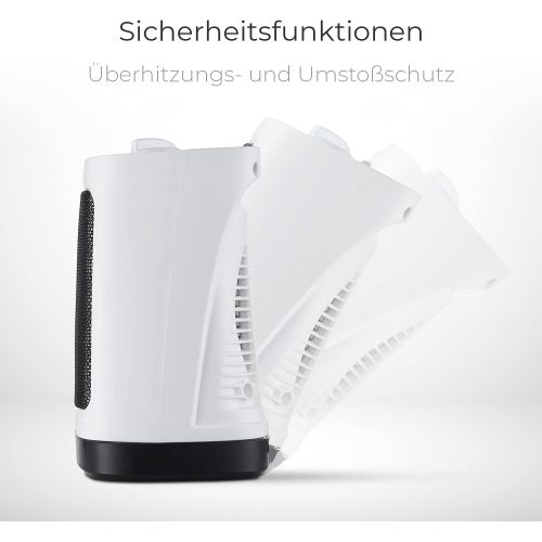 프로 Pro Breeze 2000W Mini Keramik Heizluefter mit automatischer Oszillation, zwei Leistungsstufen, energiesparender Betrieb | Weiss