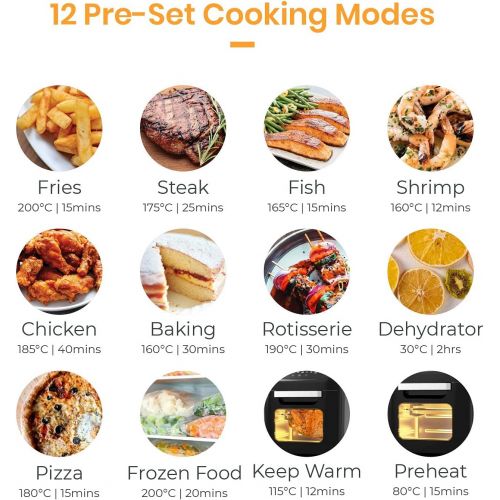 프로 Pro Breeze 12.7 Quart Air Fryer Oven - Large Air Fryer Toaster Oven, 12 Cooking Modes including Rotisserie & Food Dehydrator, 19 Accessories