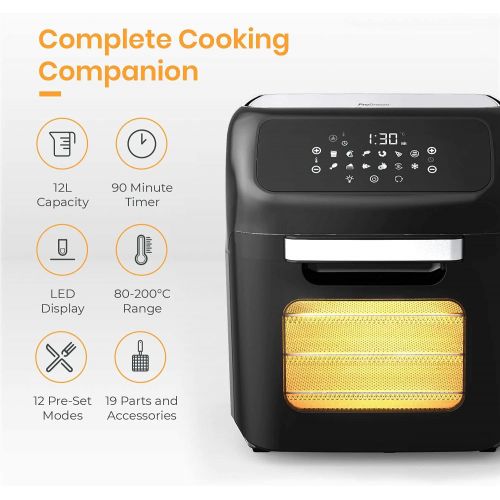 프로 Pro Breeze 12.7 Quart Air Fryer Oven - Large Air Fryer Toaster Oven, 12 Cooking Modes including Rotisserie & Food Dehydrator, 19 Accessories