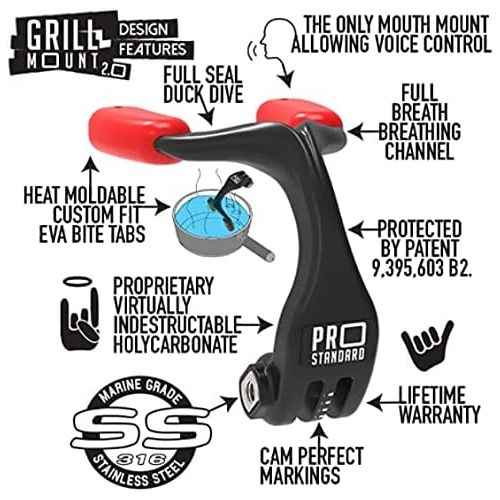 프로 Pro Standard Grill Mount 2. 0 - The Best Mouth Mount Compatible with GoPro Cameras (White/red)