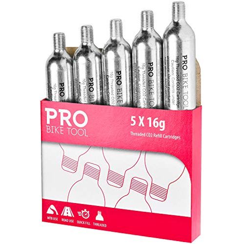 프로 PRO BIKE TOOL 16g Threaded CO2 Cartridges - for All CO2 Bike Tire Inflators with Threaded Connection - Quick Air Refill for Bicycle Tires - Cartridge for CO2 Pump - Road or MTB Bikes.