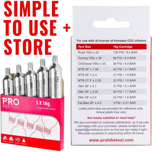 프로 PRO BIKE TOOL 16g Threaded CO2 Cartridges - for All CO2 Bike Tire Inflators with Threaded Connection - Quick Air Refill for Bicycle Tires - Cartridge for CO2 Pump - Road or MTB Bikes.