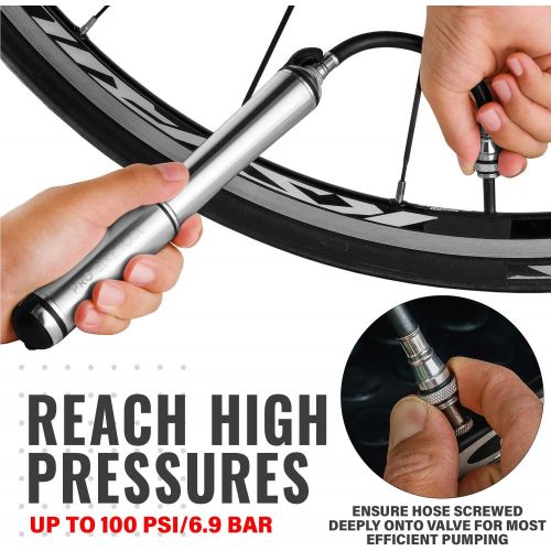 프로 PRO BIKE TOOL Mini Bike Pump Premium Edition - Fits Presta and Schrader valves - High Pressure PSI - Bicycle Tire Pump for Road and Mountain Bikes