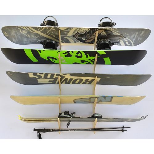 프로 Pro Board Racks Snowboard Ski Hanging Wall Rack -- Holds 5 Boards