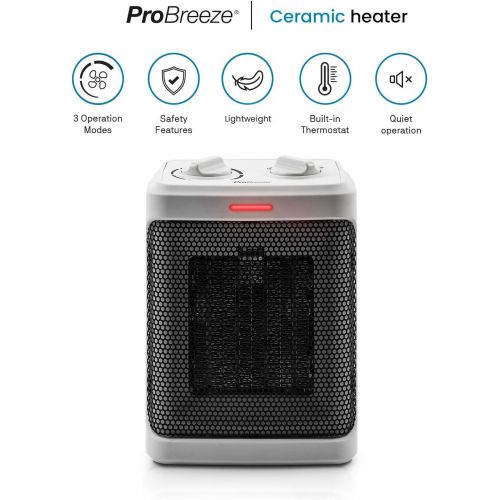 프로 [아마존베스트]Pro Breeze Space Heater  1500W Electric Heater with 3 Operating Modes and Adjustable Thermostat - Room Heater for Bedroom, Home, Office and Under Desk - White