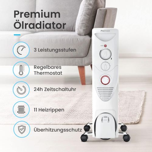 프로 [아마존베스트]Pro Breeze 2500W Oil Radiator - Energy-saving Electric Radiator with 11 fins, Integrated Timer and 3 Heat Levels, Adjustable Thermostat and Safety Shut-off Function