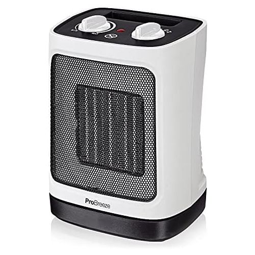 프로 Pro Breeze TM 2000W Mini ceramic fan heater with automatic oscillation, two power levels, energy saving operation, white