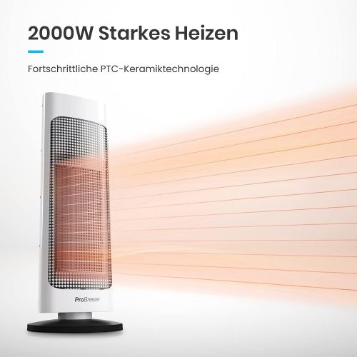 프로 Ceramic fan heater with remote control and 7 heat settings by Pro Breeze electric fan heater 2000W with overheating protection and 24h timer energy saving ECO mode and quiet op