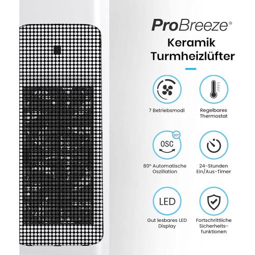 프로 Ceramic fan heater with remote control and 7 heat settings by Pro Breeze electric fan heater 2000W with overheating protection and 24h timer energy saving ECO mode and quiet op