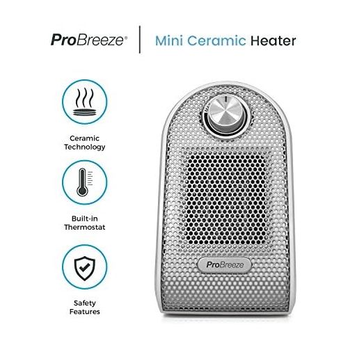 프로 Pro Breeze 500W Mini Ceramic Fan Heater for Workplace or Desk PTC Ceramic Compact Heater White