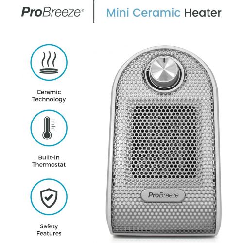 프로 Pro Breeze 500W Mini Ceramic Fan Heater for Workplace or Desk PTC Ceramic Compact Heater White