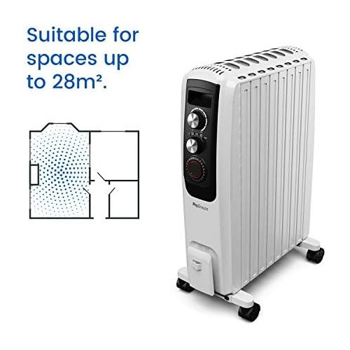 프로 Pro Breeze 2000W Oil Radiator Electric Energy Saving Radiator with 8 Ribs Integrated Timer and 3 Heat Levels Adjustable Thermostat and Safety Shut Off Function