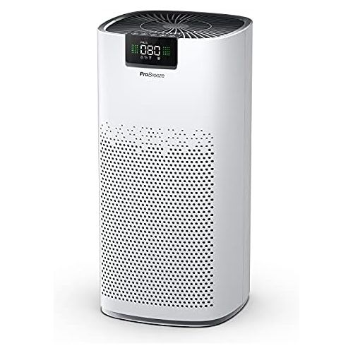 프로 Pro Breeze CADR 500 m3 Air Purifier with UV C Lamp, Air Ioniser and Activated Carbon Filter, Air Purifier with Air Quality Meter for Large Rooms (140 m²) Up to 99.5% Filter Perfo