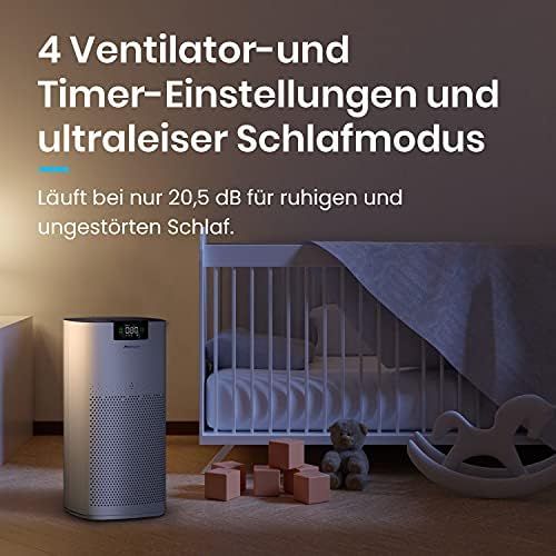 프로 Pro Breeze CADR 500 m3 Air Purifier with UV C Lamp, Air Ioniser and Activated Carbon Filter, Air Purifier with Air Quality Meter for Large Rooms (140 m²) Up to 99.5% Filter Perfo