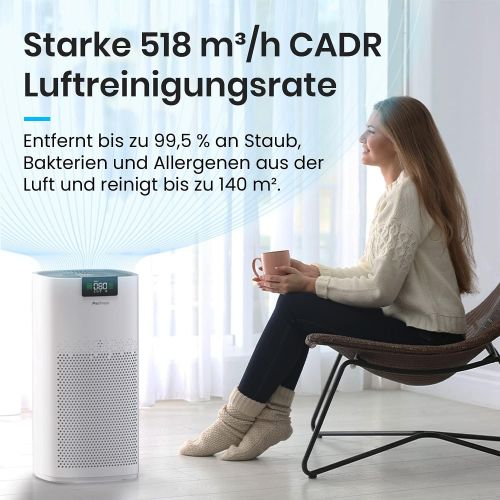 프로 Pro Breeze CADR 500 m3 Air Purifier with UV C Lamp, Air Ioniser and Activated Carbon Filter, Air Purifier with Air Quality Meter for Large Rooms (140 m²) Up to 99.5% Filter Perfo