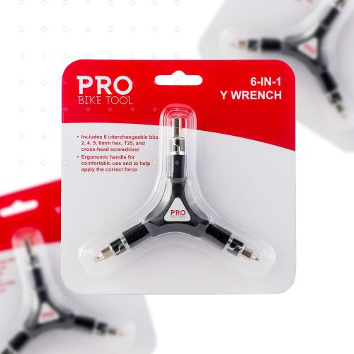 프로 자전거 정비 공구 수리PRO BIKE TOOL 6 in 1 Y Wrench - 6 Interchangeable Bits - Allen Hex, T25, PH2 Screwdriver - Strong, Easy, Comfortable Bicycle Multitool Kit - Cycling Maintenance Tools for Road and