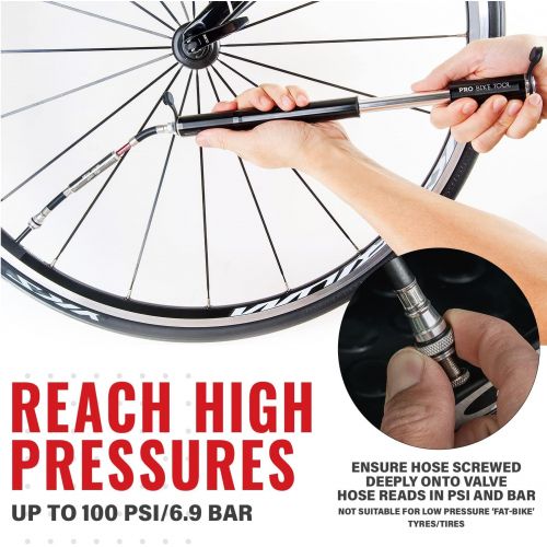 프로 자전거 정비 공구 수리PRO BIKE TOOL Bike Pump with Gauge Fits Presta and Schrader - Accurate Inflation - Mini Bicycle Tire Pump for Road, Mountain and BMX Bikes, High Pressure 100 PSI, Includes Mount Ki