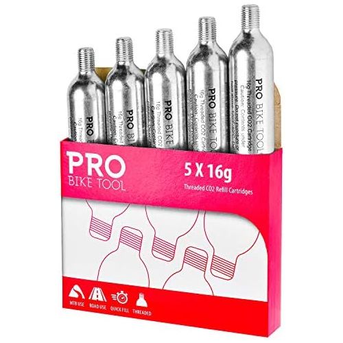 프로 PRO Bike TOOL 16g Threaded CO2 Cartridges for All CO2 Bike Tire Inflators with Threaded Connection Quick Air Refill for Bicycle Tires Cartridge for CO2 Pump Road or MTB Bikes.