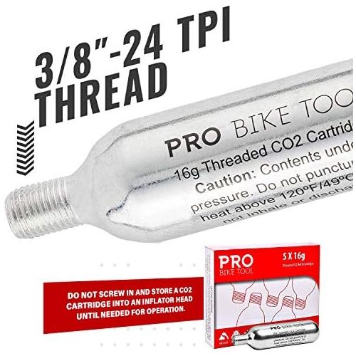 프로 PRO Bike TOOL 16g Threaded CO2 Cartridges for All CO2 Bike Tire Inflators with Threaded Connection Quick Air Refill for Bicycle Tires Cartridge for CO2 Pump Road or MTB Bikes.