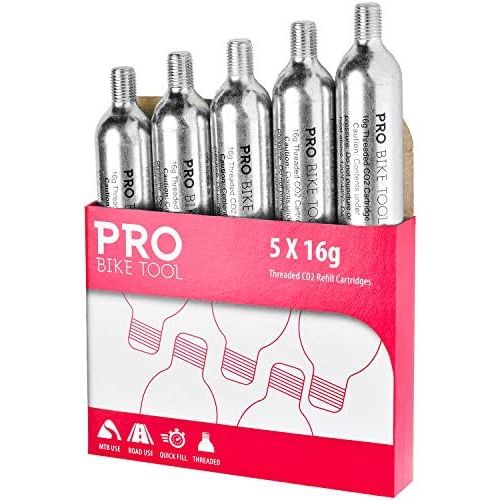 프로 PRO Bike TOOL 16g Threaded CO2 Cartridges for All CO2 Bike Tire Inflators with Threaded Connection Quick Air Refill for Bicycle Tires Cartridge for CO2 Pump Road or MTB Bikes.