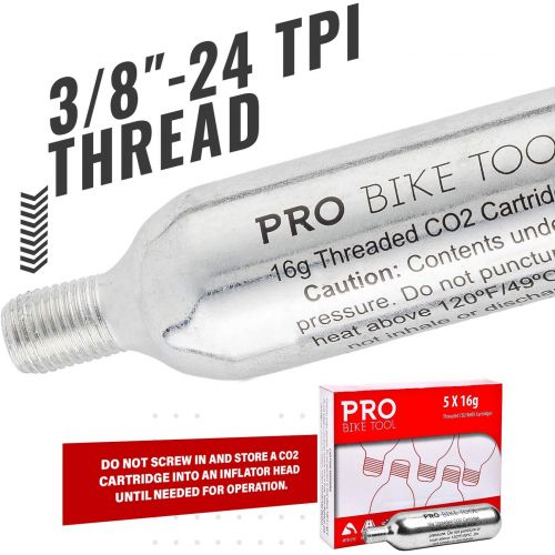 프로 PRO Bike TOOL 16g Threaded CO2 Cartridges for All CO2 Bike Tire Inflators with Threaded Connection Quick Air Refill for Bicycle Tires Cartridge for CO2 Pump Road or MTB Bikes.