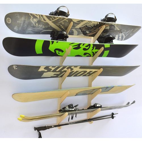 프로 Pro Board Racks Snowboard Ski Hanging Wall Rack -- Holds 5 Boards