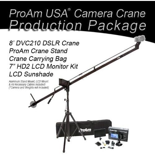 프로 ProAm USA DVC210 DSLR Video Camera Jib Crane Tilt Kit, 8 ft including Stand, Carrying Bag, LCD Monitor and Sunshade
