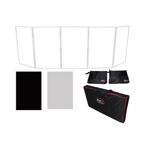 프로 Pro-X ProX XF-5X3048W White DJ Facade with 5 Panels, White and Black Scrims, and Bags