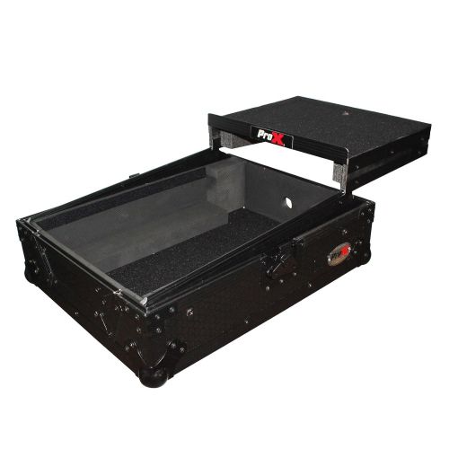 프로 Pro-X ProX XS-M12LTBL Black on Black Mixer ATA300 Flight Hard Case For 12 Mixers With a Sliding Laptop Shelf and a Industrial Recessed Butterfly Twist Locklatch