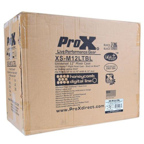 프로 Pro-X ProX XS-M12LTBL Black on Black Mixer ATA300 Flight Hard Case For 12 Mixers With a Sliding Laptop Shelf and a Industrial Recessed Butterfly Twist Locklatch