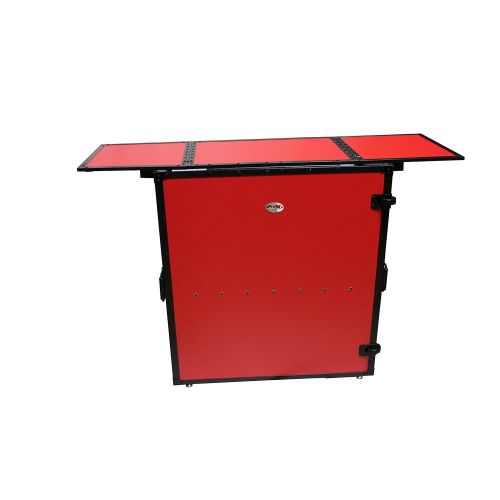 프로 Pro-X ProX Transformer Series Fold Away DJ Performance Desk Facade Red on Black W Wheels