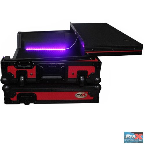 프로 Pro-X ProX flight case for pioneer DDJ-SX2 LED Kit Included Red on Black Laptop shef & Wheels